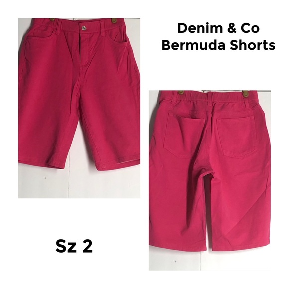 🛍Denim & Co Pink Knit Denim Bermuda Shorts Sz 2 - Picture 2 of 5